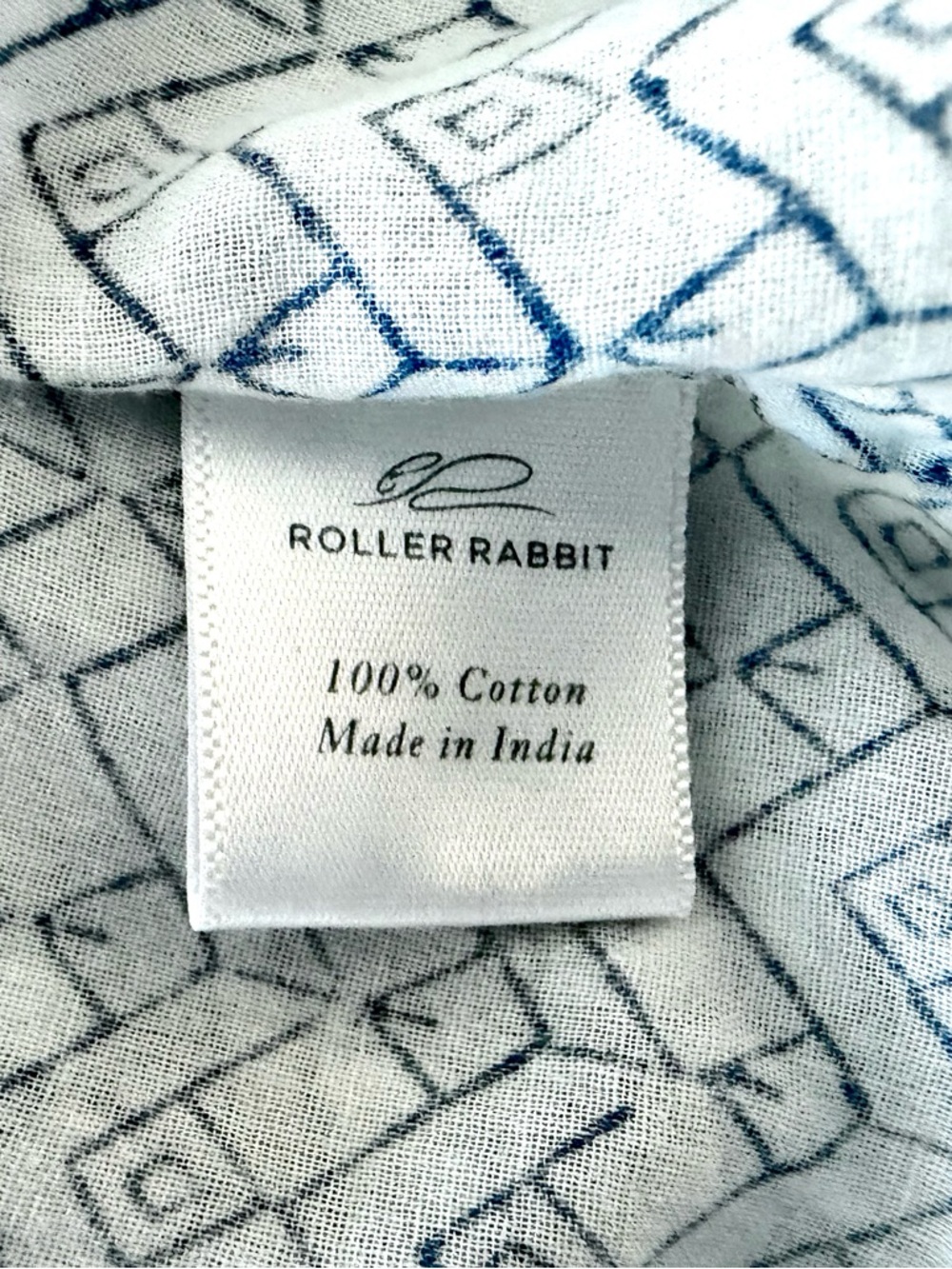 Roller Rabbit Blue and White Cotton Patterned V-Neck Tunic Top, Medium - Picture 4 of 5